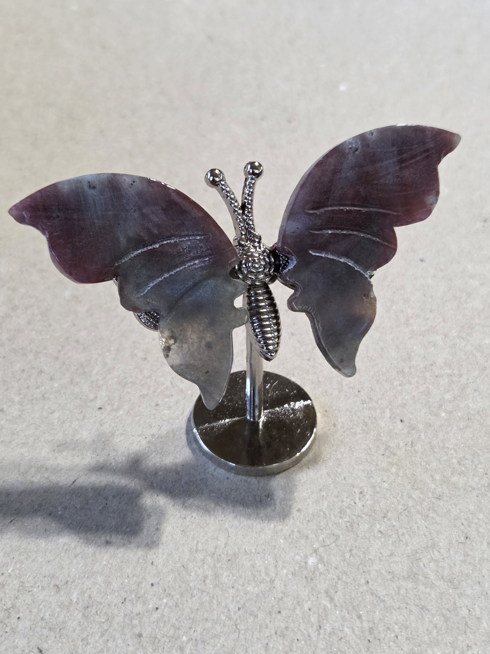 Ocean Jasper Crystal Butterfly Wings On Metal Body Stand Decor